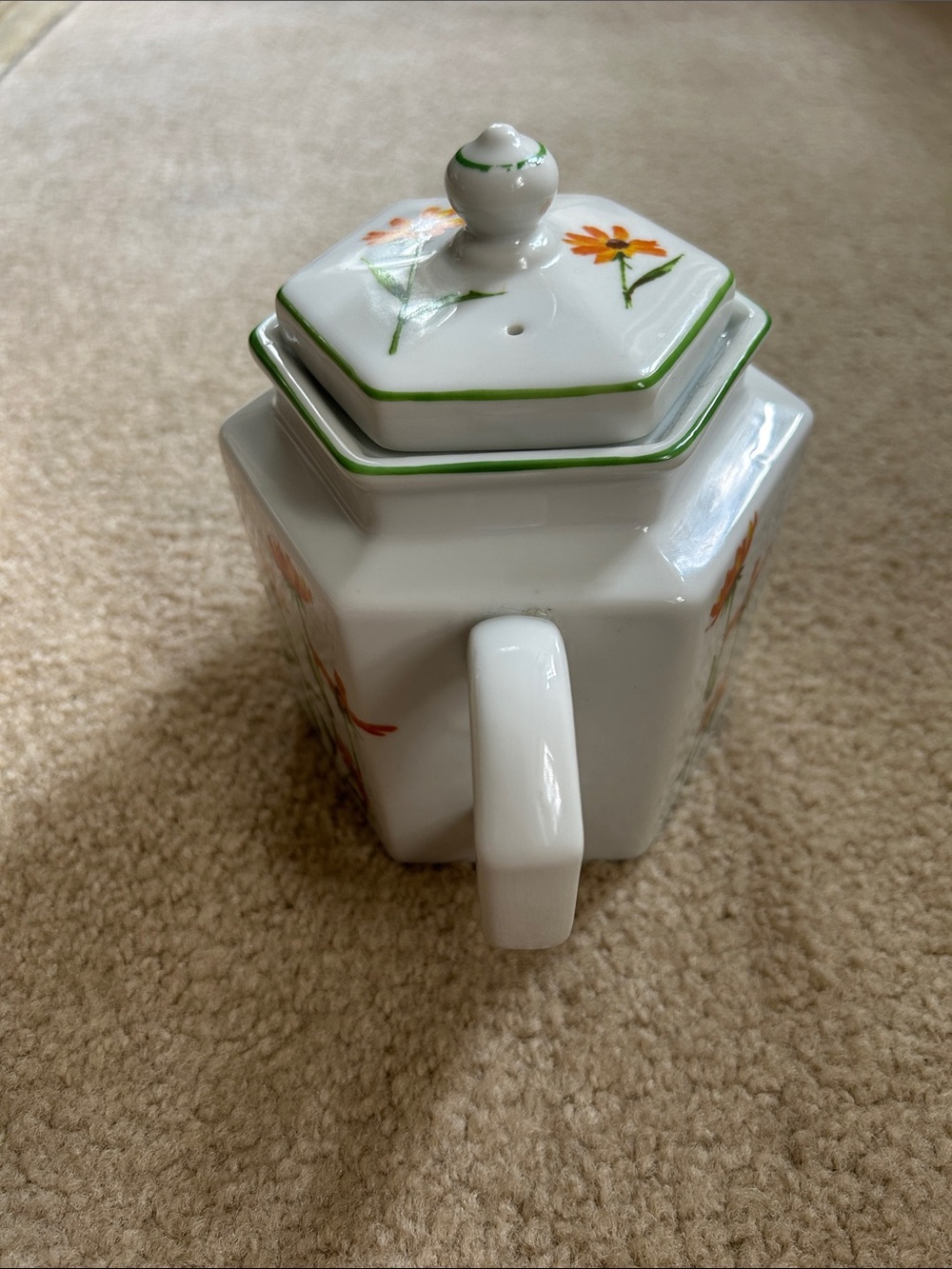Vintage Toscany Collection White Ceramic Teapot with Orange Floral Design - Picture 5 of 9